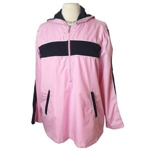 Just My Size Womens Hooded Windbreaker 16W Pink & Black Sporty Athleisure